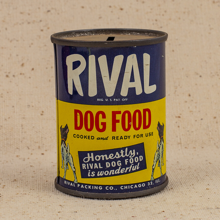 Vintage Rival Dog Food Tin Can Coin Bank eBay
