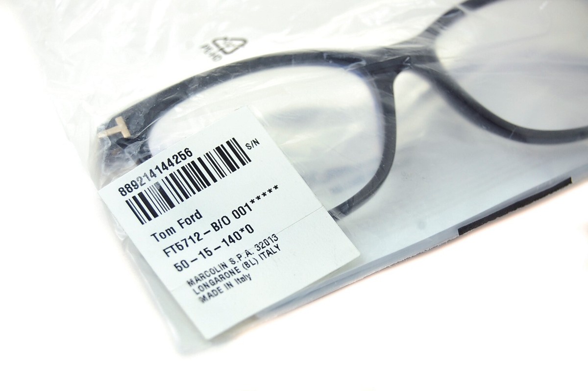 Tom Ford FT 5712-b 001 Shiny Black Plastic Square Eyeglasses 50mm