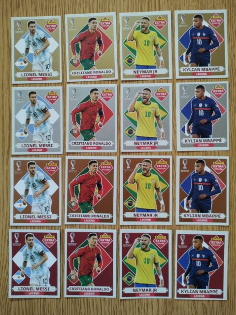 Lot Messi x4 +Ronaldo x4 +Neymar x4 +Mbappe x4 Extra Stickers Qatar 2022 Panini