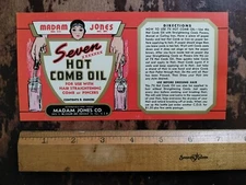 Large 1946 Madam Jones Seven Hot Comb Oil Valmor Label Black Americana