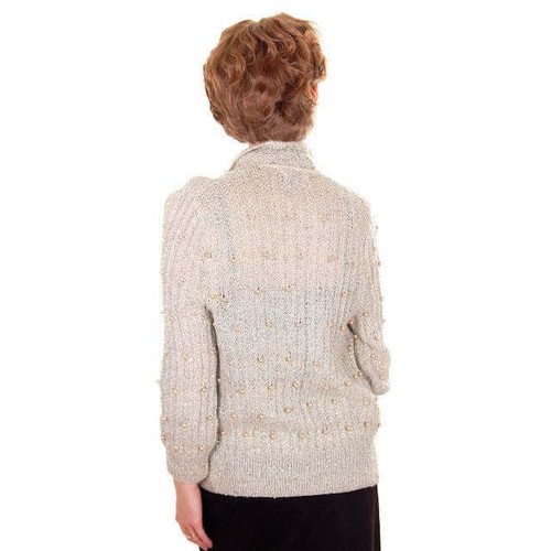 vtg Retro Sweater Ivory Pearl Studded Metallic Evening Cardigan by Ethel 1950s M - Picture 5 of 5