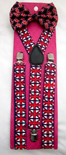 United Kingdom British Flag Patriotic Bow tie  UK Flag Y-Back Suspenders-New v3
