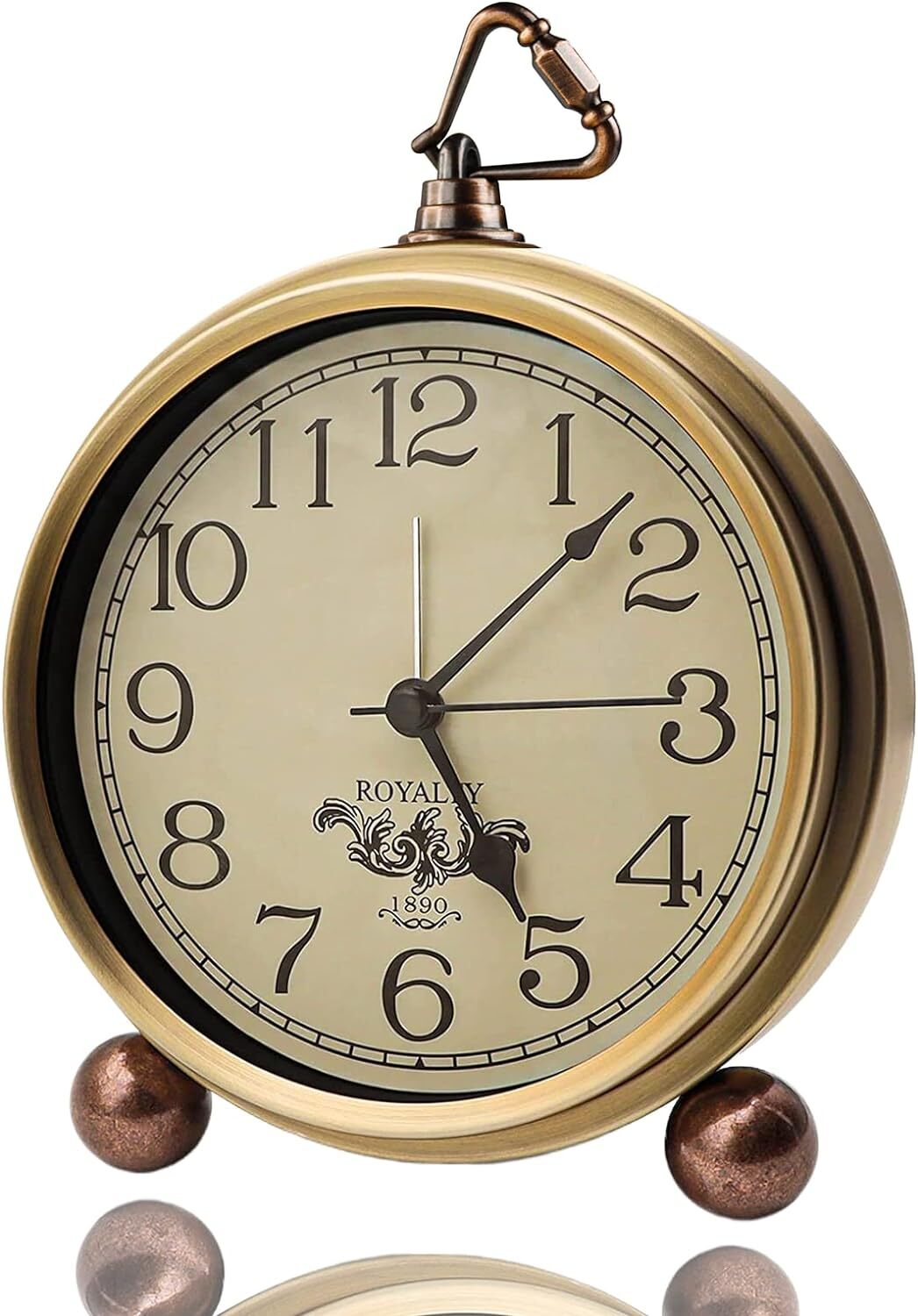 Golden Table Clock, Retro Vintage Non-ticking Table Desk Alarm Clock Batt