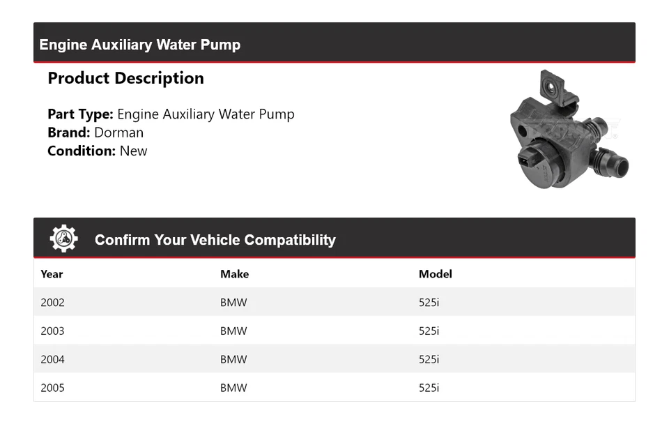 Bomba de agua auxiliar motor BMW 525i Dorman 2002-2005 2003 2004 Foto 2 de 4