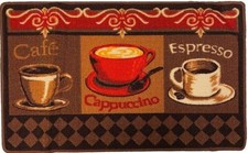 PRINTED NYLON KITCHEN RUG nonskid 18"x30" 3 TYPES OF COFFEE, 3 SQUARES,DANIEL
