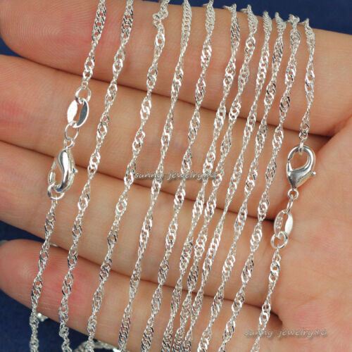 Vente en gros lots 10 pièces 2 mm plaqué argent sterling 925 collier chaîne ondulée 16"-30" - Photo 1/5