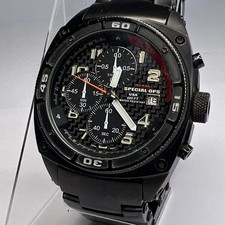 44mm MTM Special Ops Black PVD Steel Predator Chronograph Date Quartz Watch