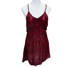 For Love & Lemons Red Velvet Mini Slip Dress S Crushed Tie Dye Boho Y2K
