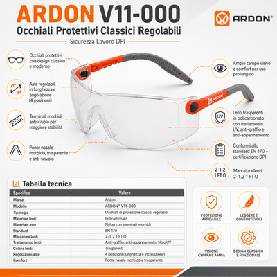ARDON V11-000 Klassische Schutzbrille Verstellbar Arbeitssicherheit PSA