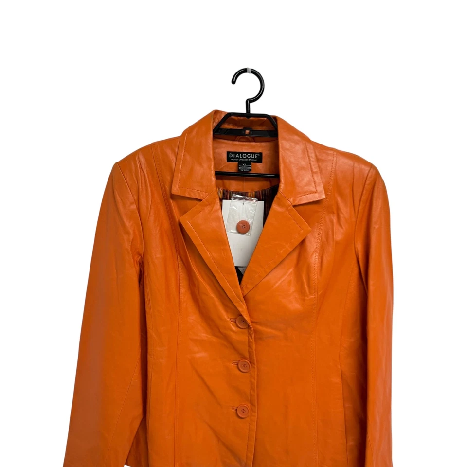 Diálogo Mujer Blazer Forrado Chaqueta 100% Cuero Naranja Talla XL Foto 4 de 4