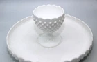 Vintage 12"  Fenton White Hobnail Milk Glass Chip n Dip Plate & Bowl