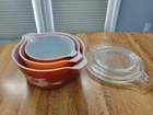 Vintage Pyrex Glass Autumn Wheat Casserole Dish Set (3) w/Lids 1970s EUC!