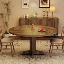 47 Inch Wood Round Circle Kitchen Dining Table with Wooden Pedestal Base