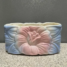 Vtg Royal Copley Hibiscus Flower Planter 1940s Pink Blue Vase Cottagecore *see*
