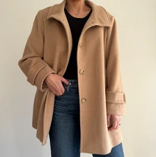 Ralph Lauren Wool Blend Car Coat Womens XL Camel Icon A Line Minimalist Luxury