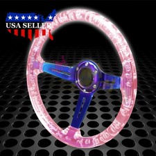 Crystal Steering Wheel Pink 6-holes 345mm Bubble Burnt Spoke Deep Dish Racing Crystal Steering Wheel Pink 6-holes 345mm Bubble Burnt Spoke Deep Dish Racing