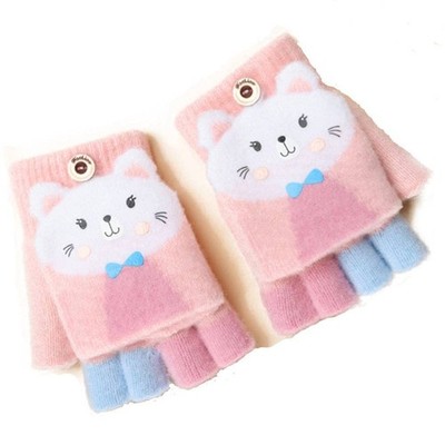NICEYST Kids Convertible Flip Top Gloves Children One Size, Style 2 - Pink 