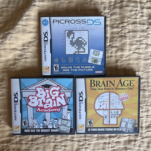 Nintendo DS Puzzle Game Lot w/ Cases & Manuals: Picross DS, Brain Age, Big Brain