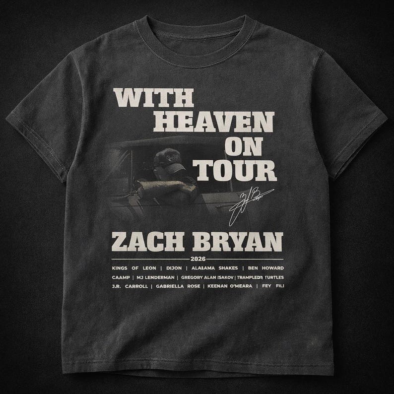 Zach Bryan 2026 Tour T Shirt, With Heaven On Top Concert NH27464