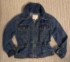 Kids Denim Jacket Zip Long Sleeve Collared Pockets - Size Small