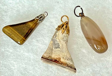 VINTAGE Polished Gemstone Pendants Agates Tigers Eye 3 Gems Rocks Stones