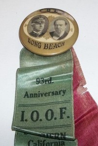 1912 Odd Fellows Anniversary Pin and Ribbon Southern Ca.  IOOF PIN  RARE