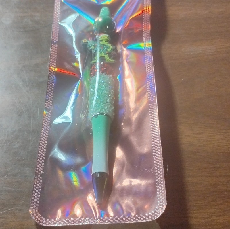 Green Alien Glitter Novelty Ballpoint Pen Black Ink Plastic New