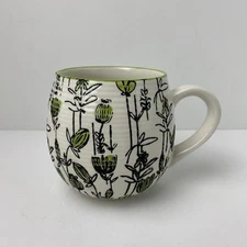 Potters Studio Coffee Mug Green White Black Floral Garden Botanical Bubble Cup