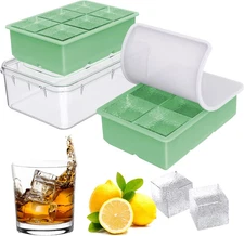 Premium Silicone Ice Cube Tray Set for Whiskey & Cocktails - 2 Inch Molds