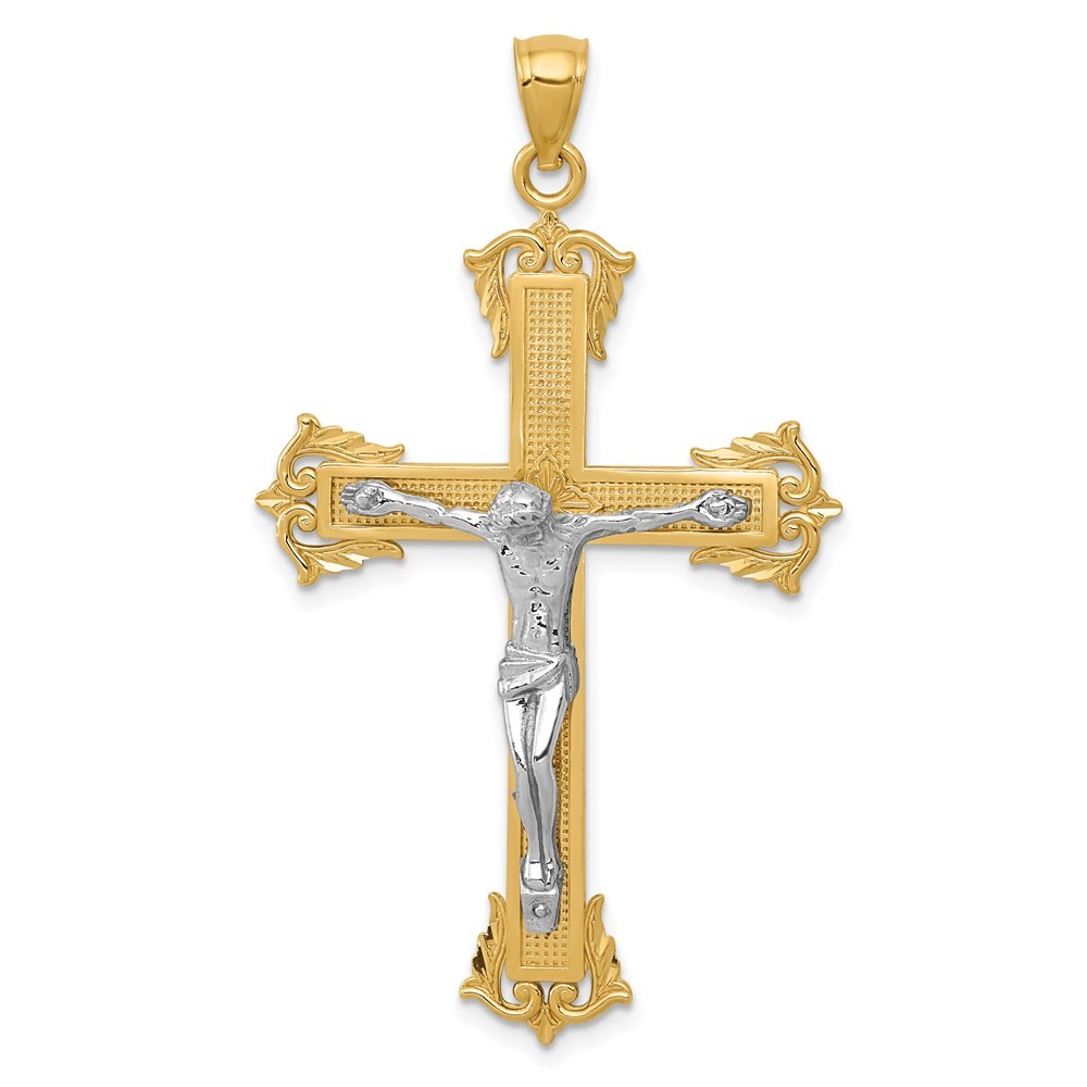 14K Two-tone Gold Crucifix Pendant L-1.97 Inch, W-1.11 Inch 4.05gm