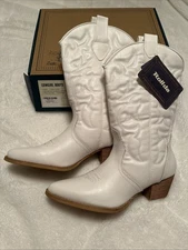 Rollda Women's Western Boots Embroidery Mid Calf Cowgirl Boots White US 10 NIB