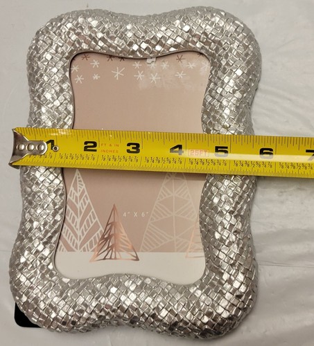 Rachel Zoe 2 ct Picture Frame Photo 4x6 4”x6” Silver Woven Pattern Christmas - Picture 9 of 10
