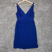 SL Fashions Womans Cocktail Evening Dress Blue Tiered Sleeveless Beaded Size 8