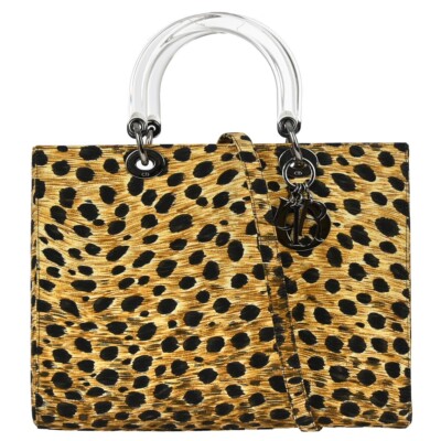 Christian Dior Yellow Cheetah Lady Dior 2way Handbag MA-0959
