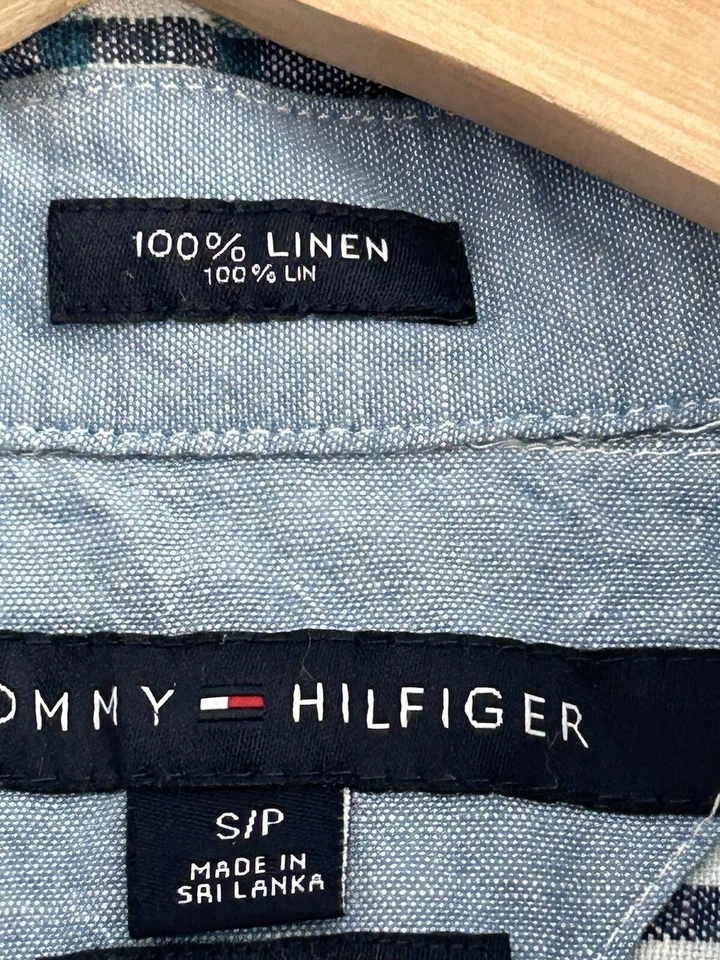 Tommy Hilfiger Linen Plaid Check Shirt Size Small Custom Fit - image 4 of 4