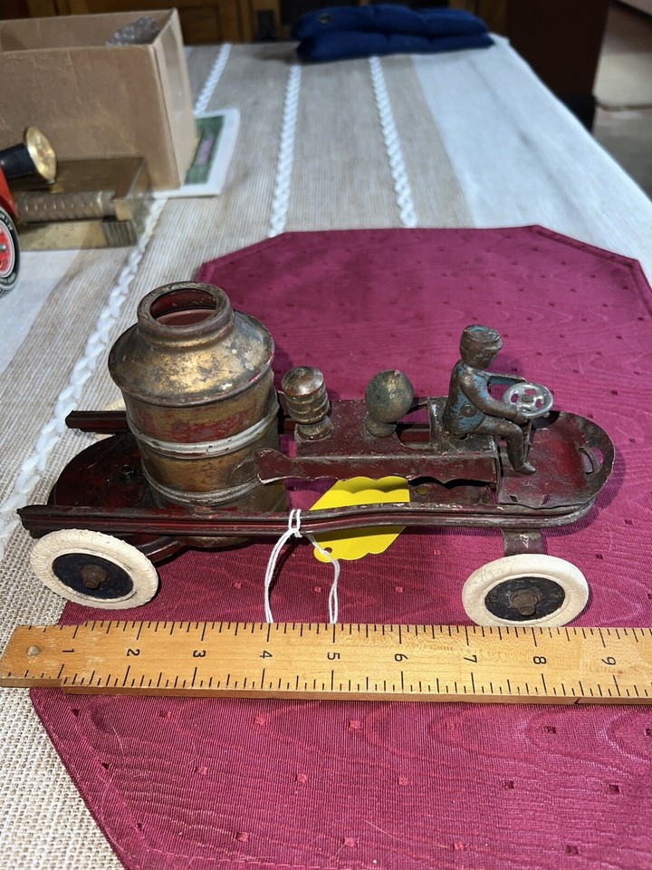 Antique Kingsbury Toy Fire Truck Steam Pumper Windup Toy Working 1920s