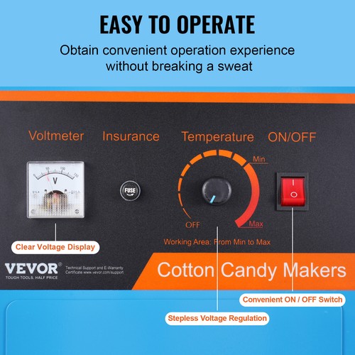 VEVOR Machine à barbe à papa commercial appareil à sucre 1000 W pour fête bleu - Imagen 3 de 12