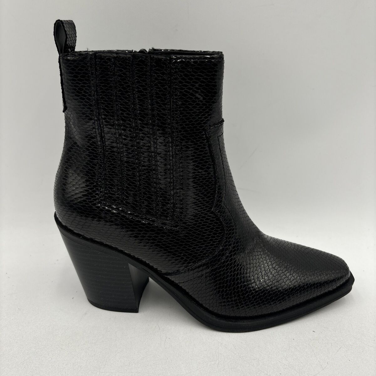 【COLOR iN ID】Wrinkle double wrap ankle boots Mix No. 6 EVYLIN Black Embossed Synthetic Square Toe Side