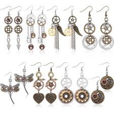 Hicarer 8 Pairs Steampunk Earrings for Women Vintage Drop Gear Earrings Dangl...