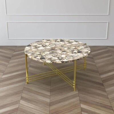 30''x30'' Agate Corner Side Table Top, Natural Agate Round Table, Agate Table Deco