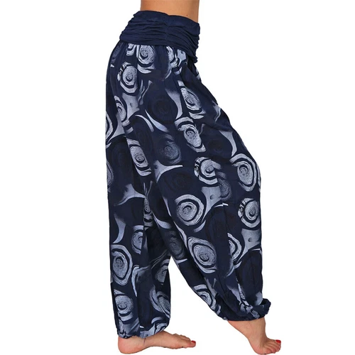 Women Elastic Waist Boho Floral Harem Trousers Baggy Wide Leg Palazzo Pants - Picture 53 of 60
