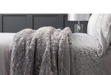 Julien Macdonald Animal Foil Print Throw Polyester Silver Grey Color Bedding