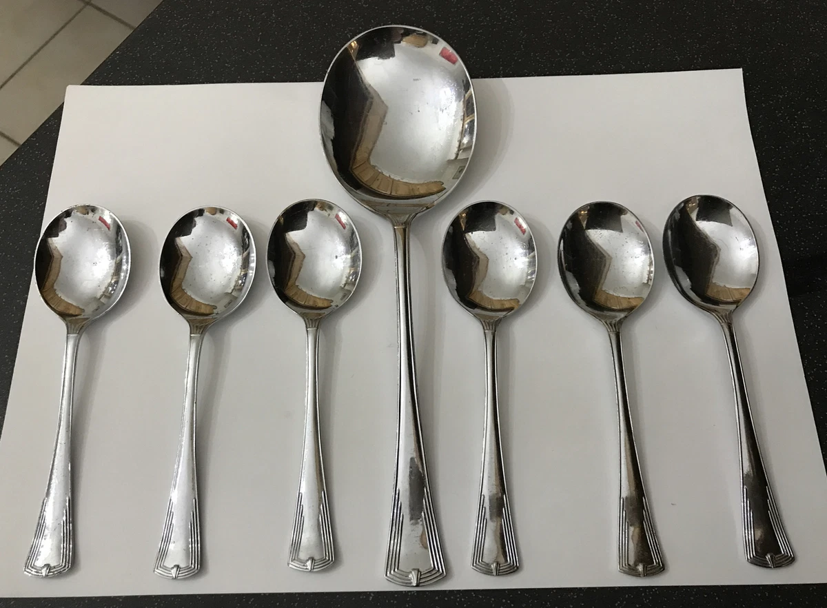 Vintage Deco 14cm 22cm Chrome Plate Dessert Fruit Spoons Set Serving Spoon Set