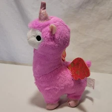 Llama Unicorn Pegasus Plush Pink 8" Stuffed Animal Toy Wings Horn Hearts Sparkle