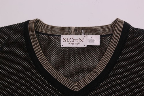 St Croix Knits Black/Gold Knit Woven V-Neck Sweater Men's Medium - Picture 4 of 5