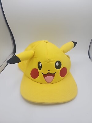 Pokemon Pikachu Mesh Trucker Hat Big Face Ears- Adult Snapback 2018 Yellow EUC 
