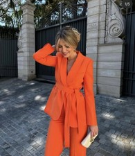 ZARA WOMAN ORANGE TUXEDO COLLAR BLAZER WITH BELT SIZE XS  2551/178