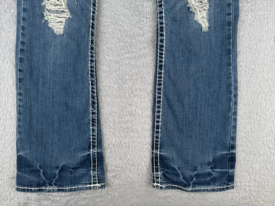 LA Idol Pants Women 9 Blue Denim Jeans Bootcut Low Bling Distressed Cotton 28x31 - Image 2 of 4