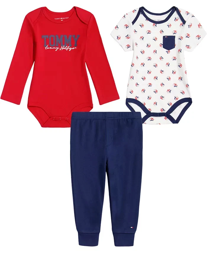 TOMMY HILFIGER 4 Piece Baby Boy's Logo Graphic Romper, Pants +2 Body Suit - Image 4 of 4