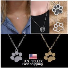 Silver Dog, Cat Love Paw Print Shaped Stainless Steel Metal Pendant Necklace New
